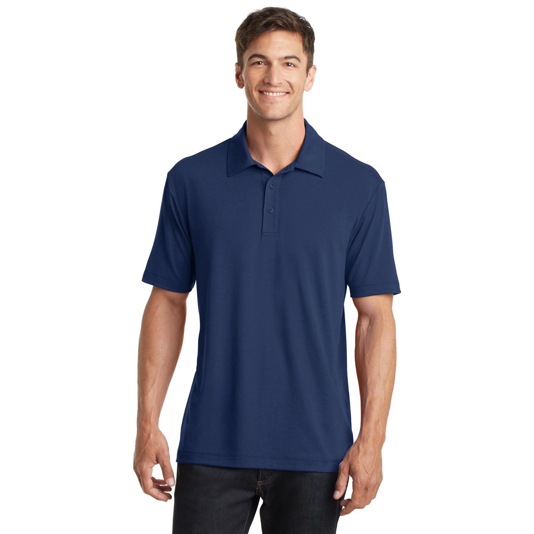 Performance Polo with Logo on Right Sleeve — Cotton-Touch Breathable Golf & Work Polo